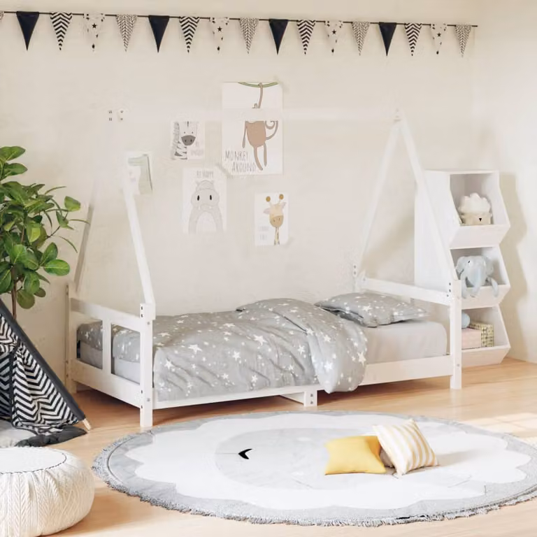 vidaXL Giroletto per Bambini in Legno Massello di Pino Bianco L: 160 cm, P: 80 cm, H: 133 cm