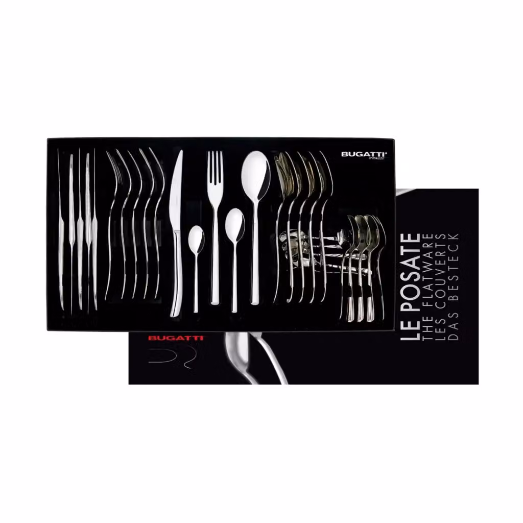 Set di posate Portoﬁno Casa Bugatti in acciaio inossidabile argentato con scatola Gallery, 30 pezzi – 2