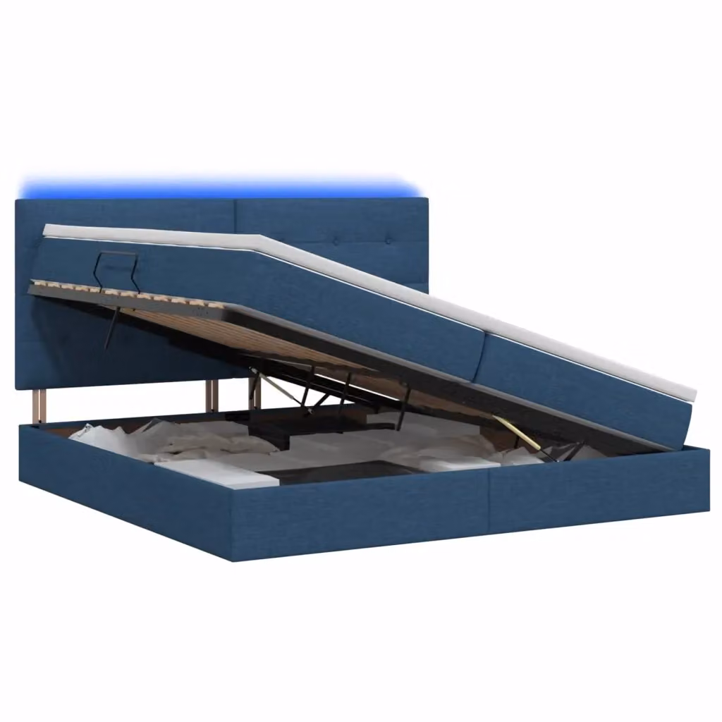 Letto con contenitore vidaXL in tessuto blu con illuminazione LED e porta USB, L/P/H: 200 x 200 x 140 cm – 2