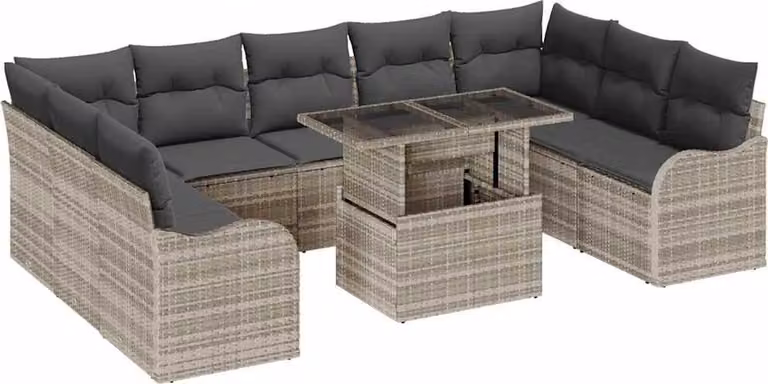 Set Divano da Giardino 10 pcs Grigio chiaro Poly Rattan