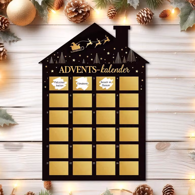 Calendario dell'Avvento per coppie, da realizzare in casa, con 24 adesivi "scratch-off" e forma di casa