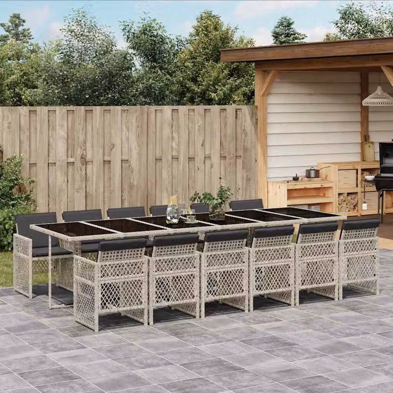 vidaXL Set da Pranzo da Giardino 13pz in Polyrattan Grigio con Piano in Vetro