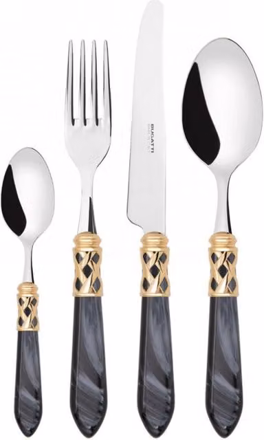 ALADDIN Ghiera Dorata, Posate Set 24 pz, Scatola Legno Wengè, Colore: Nero