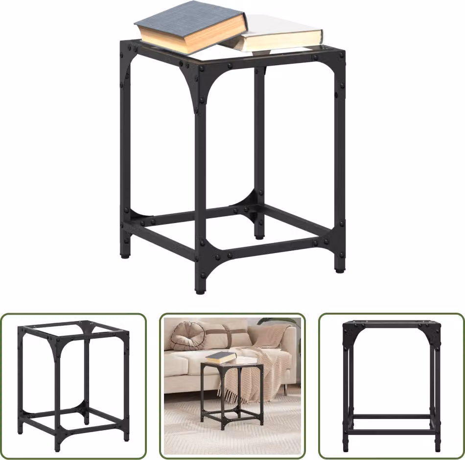 The Living Store Tavolino con piano in vetro trasparente 30x30x40 cm in acciaio