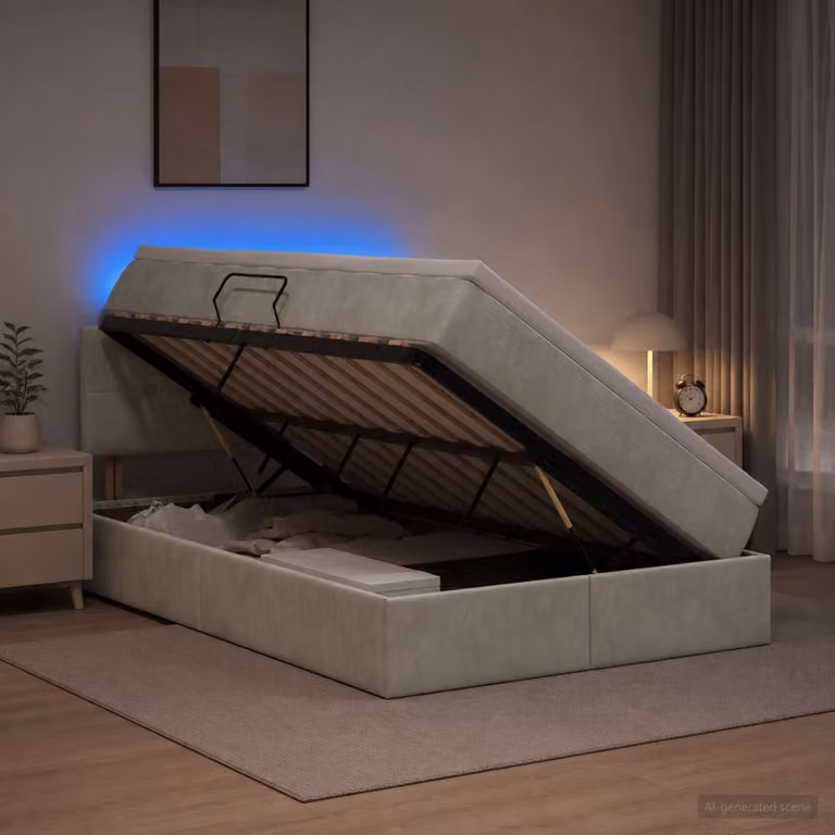 Letto con contenitore e illuminazione LED vidaXL in tessuto grigio con materasso a molle L/P/H: 120 x 200 x 88 cm