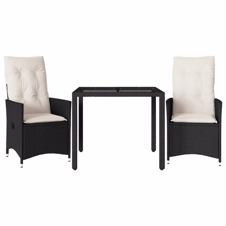 Set da Bistrò 3 pz con Cuscini Nero in Polyrattan