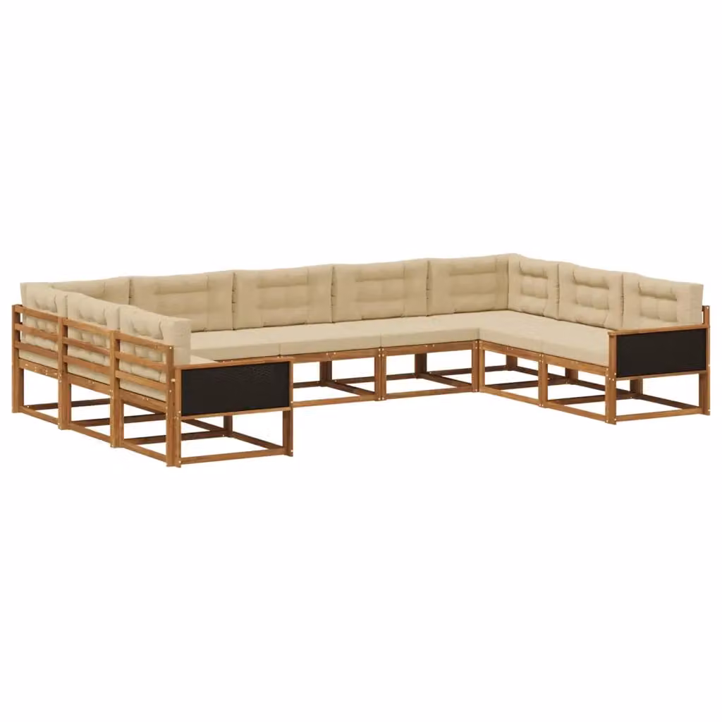 Set di divani da esterno a L vidaXL in legno di acacia con cuscini beige e sabbia, 9 pezzi – 2