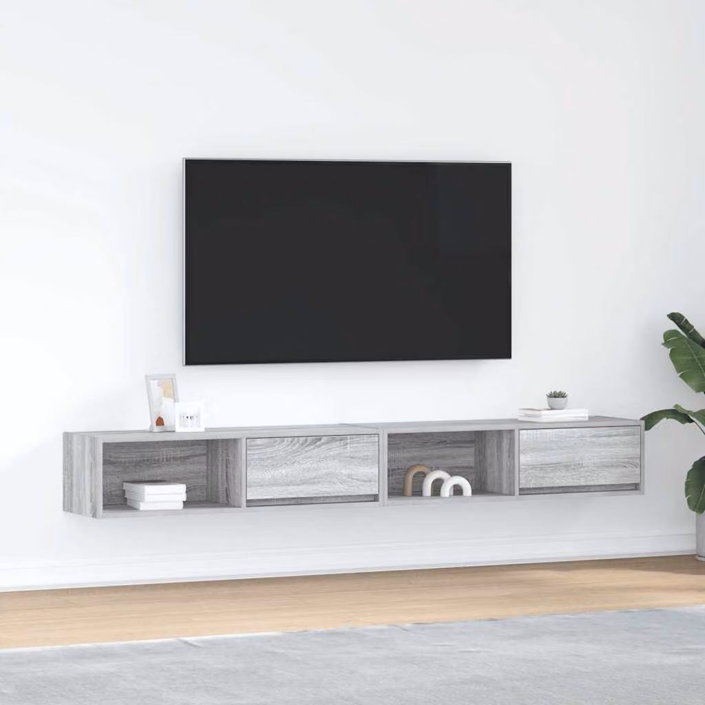 Set di 2 mobili TV sospesi vidaXL in legno multistrato, colore grigio opaco, L 100 cm x P 31 cm x H 25,5 cm