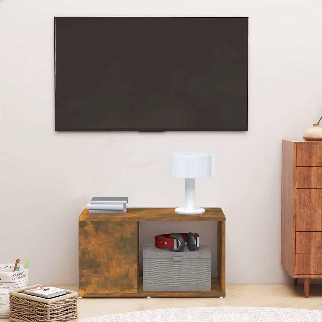 Mobile Porta TV vidaXL in Legno Rovere Fumo con Ruote, L 60 cm x P 24 cm x H 32 cm