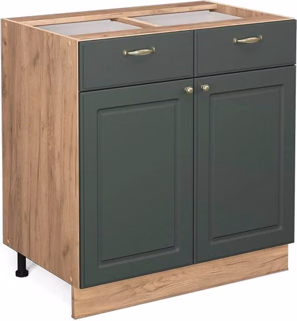 Mobiletto base per cucina Fame-Line Verde-oro rustico/Rovere dorato 80 cm senza piano di lavoro Vicco