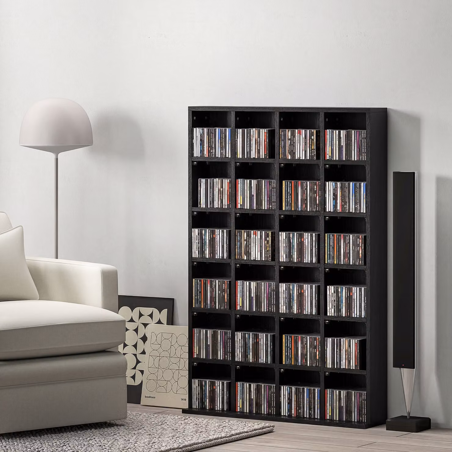 Mobile Porta CD e DVD HOMCOM con Ripiani Regolabili, Nero, L: 89 cm, P: 20 cm, H: 130.5 cm – 2