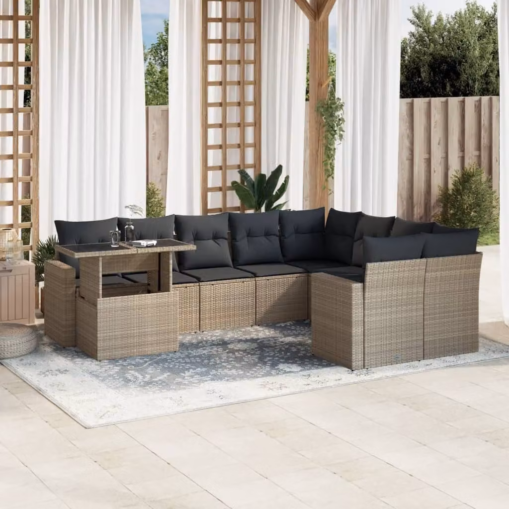 Maison Exclusive - Set Divano Giardino 10 pz con Cuscini Grigio Chiaro Polyrattan