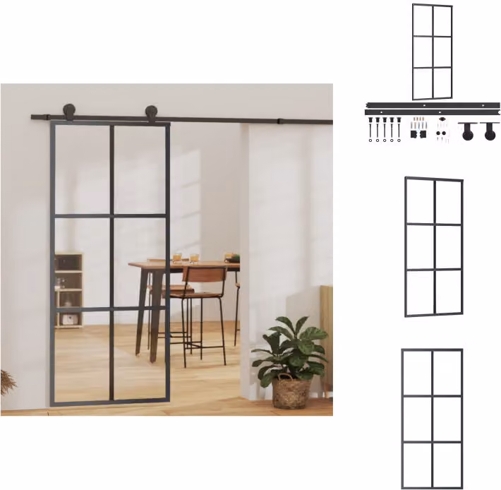 vidaXL Porta scorrevole con raccordo ESG in vetro e alluminio 90x205 cm - Porte