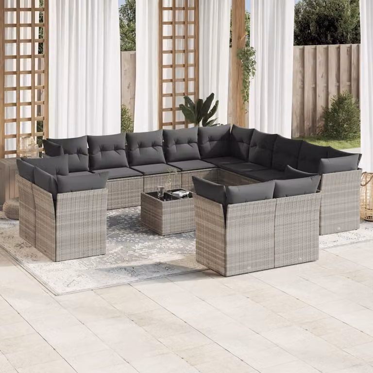Maison Exclusive - Set da giardino 14 pezzi con cuscini Grigio chiaro Polyrattan