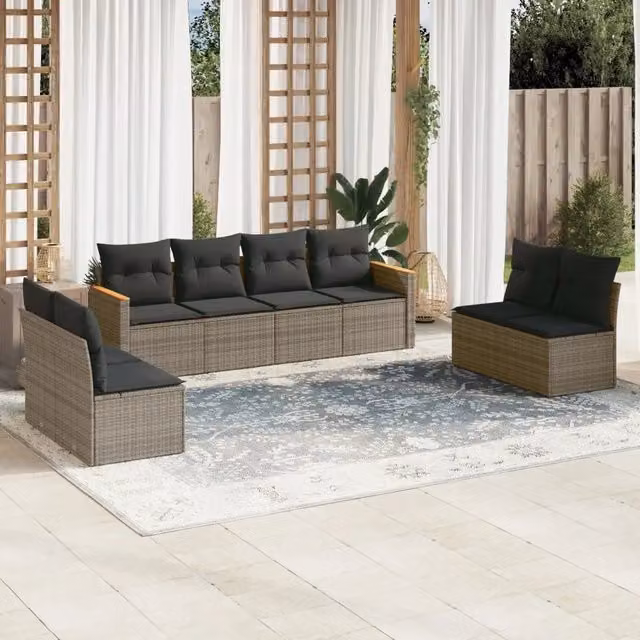 Set Divano da Giardino 8 pz con Cuscini Grigio in Polyrattan 3258294