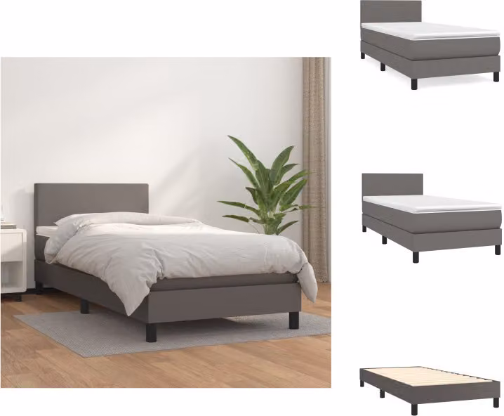 vidaXL Letto a molle con materasso grigio 100x200 cm in Pelle finta - Letti & strutture letto