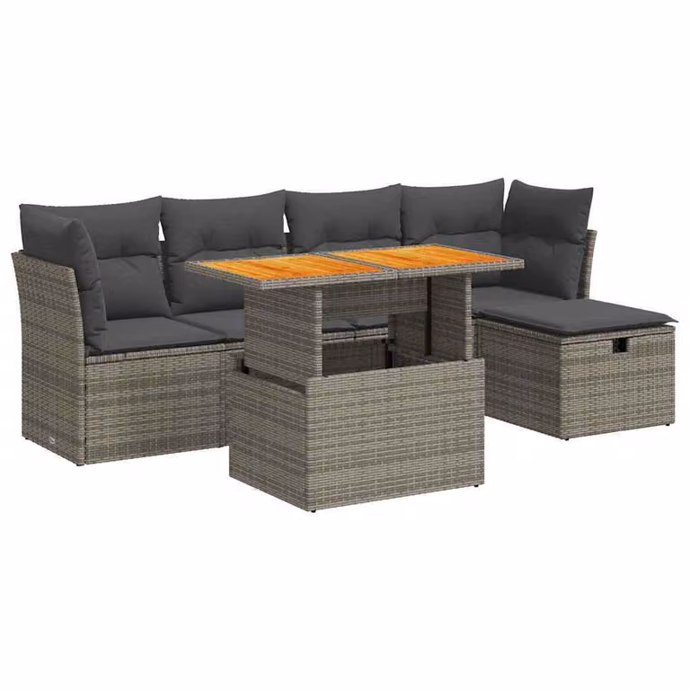 Set Divano da Giardino 6pz con Cuscini Grigio Polyrattan Acacia