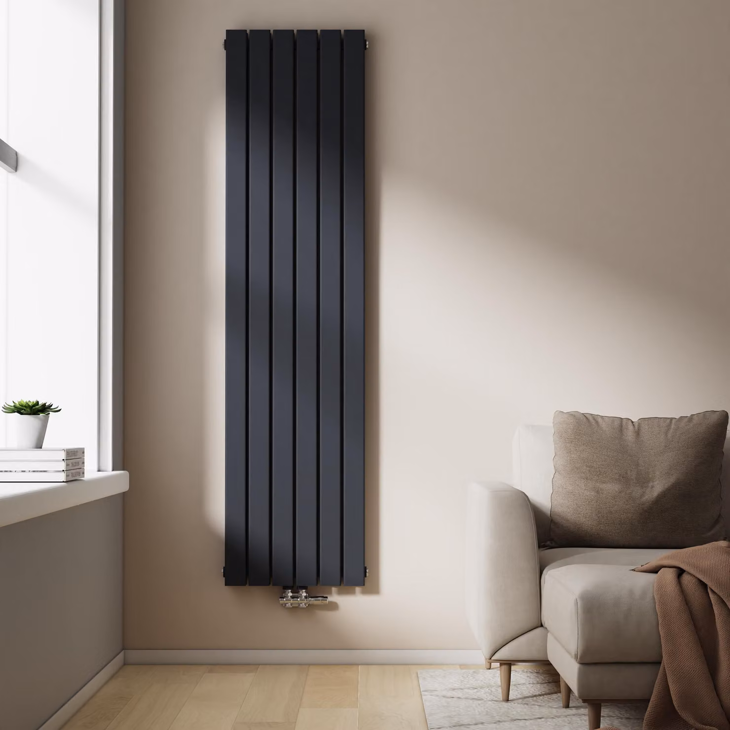 Radiatore a pannello design, modello EMKE, piatto, dimensioni 180 x 46 cm, a due strati, potenza 1624 W, colore antracite