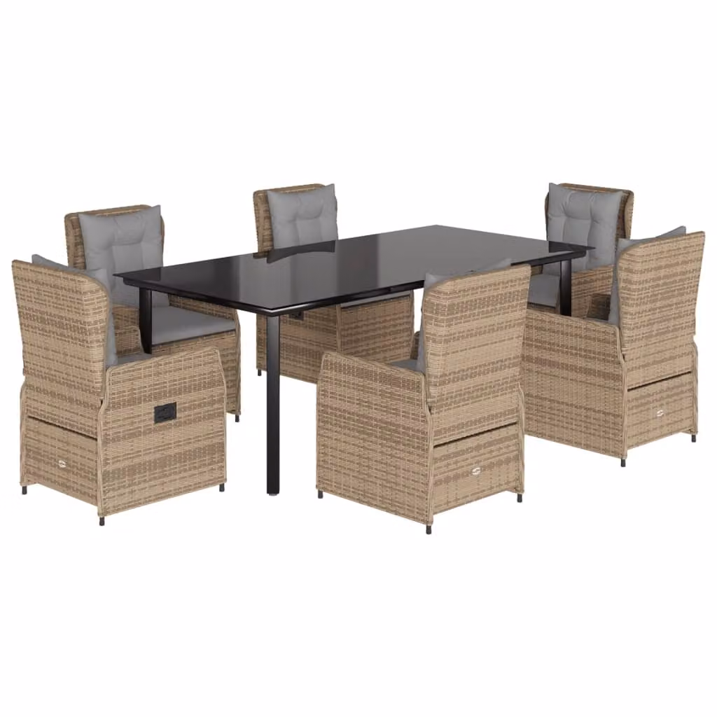 Set da Pranzo da Giardino 7 pz con Cuscini Beige in Polyrattan