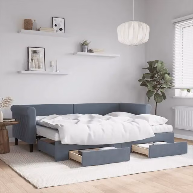 Divano Letto Estraibile con Cassetti vidaXL in Velluto Grigio L/P/H: 229 x 80 x 68 cm – 1