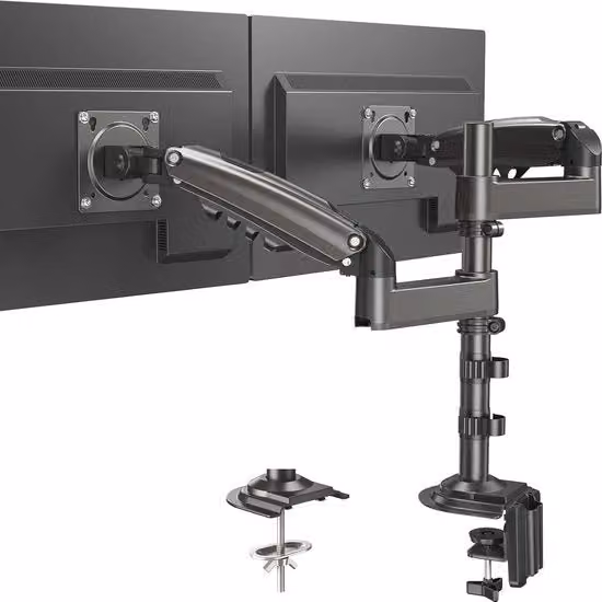 Sostegni Monitor Dupli per Schermi da 13"-32" - Armoneggiabile a Gas con 360° di Rotazione e Regolazione di Altezza Ergonomica