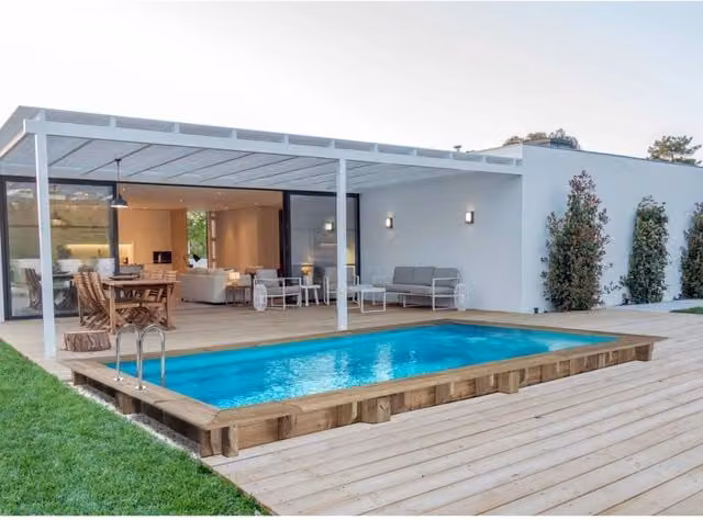 Piscina rettangolare in legno Tobago Habitat et Jardin, colore marrone, L: 6,20 m, P: 3,00 m, H: 1,31 m – 1