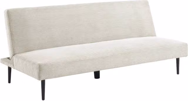 Divano letto a 3 posti Sweeek in velluto a coste beige o bianco con struttura in metallo e meccanismo click-clack per soggiorno e camera da letto