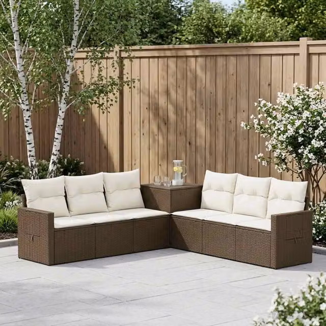 Set di divani 7 pz Marrone e Bianco Crema 234 x 234 x 85 cm 3448800