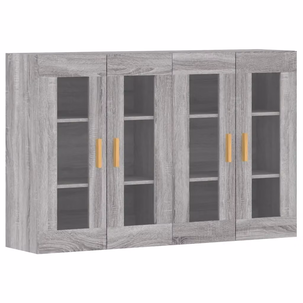Set di 2 armadietti da parete vidaXL con ante in vetro, colore grigio, design moderno per bagno – 2
