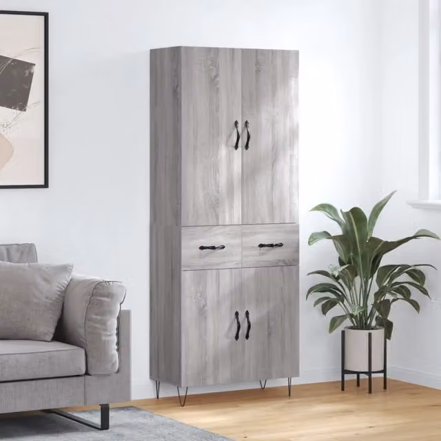 Credenza moderna vidaXL in legno e metallo, colore grigio, L: 69,5 cm, P: 34 cm, H: 180 cm – 1