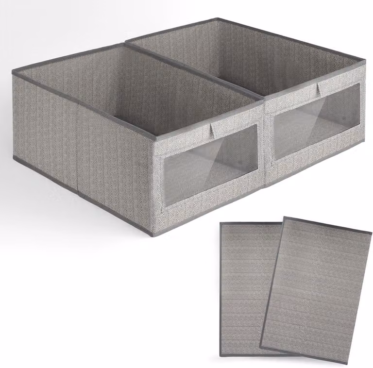 Contenitori in tessuto, pieghevoli, dimensioni 44 x 30,5 x 20 cm, confezione da 2, con finestra trasparente, ideali per l'armadio
