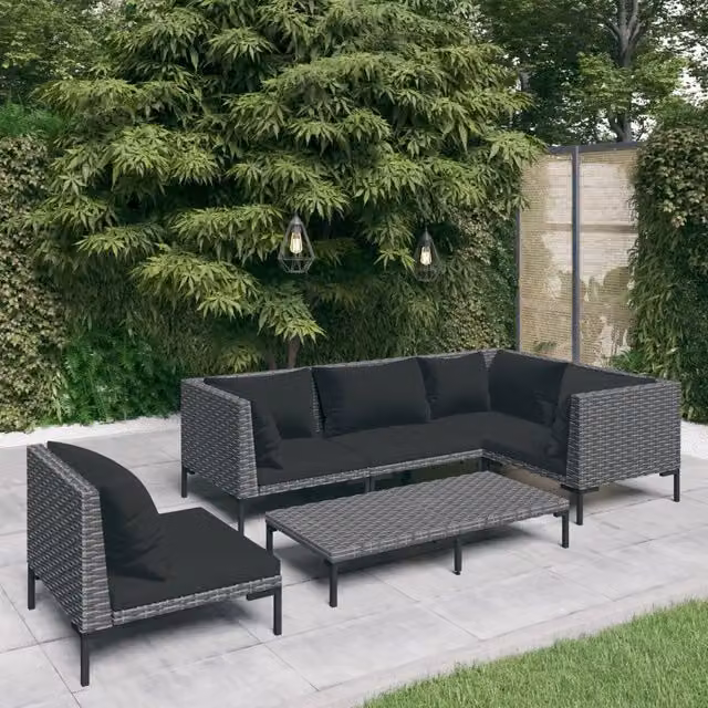 Divani da Giardino 6 pz con Cuscini in Polyrattan Grigio Scuro 3099853