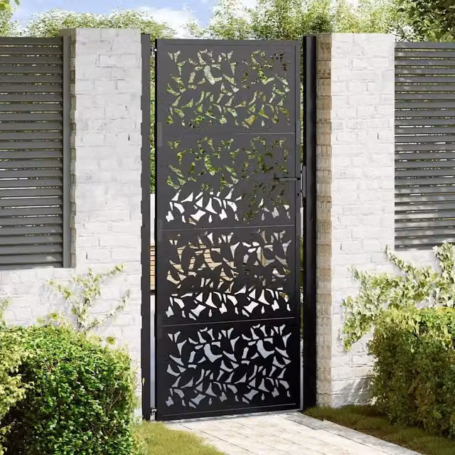 Cancello da giardino nero 100x200 cm con design a foglia 4100963