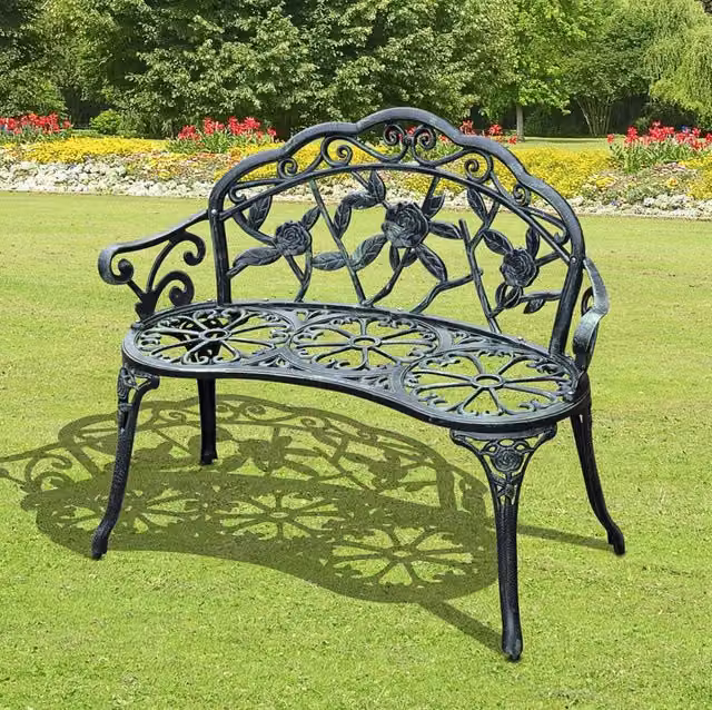 Panca da giardino ULEVR 2 posti 100x54x78 cm in alluminio pressofuso e ghisa, verde antico