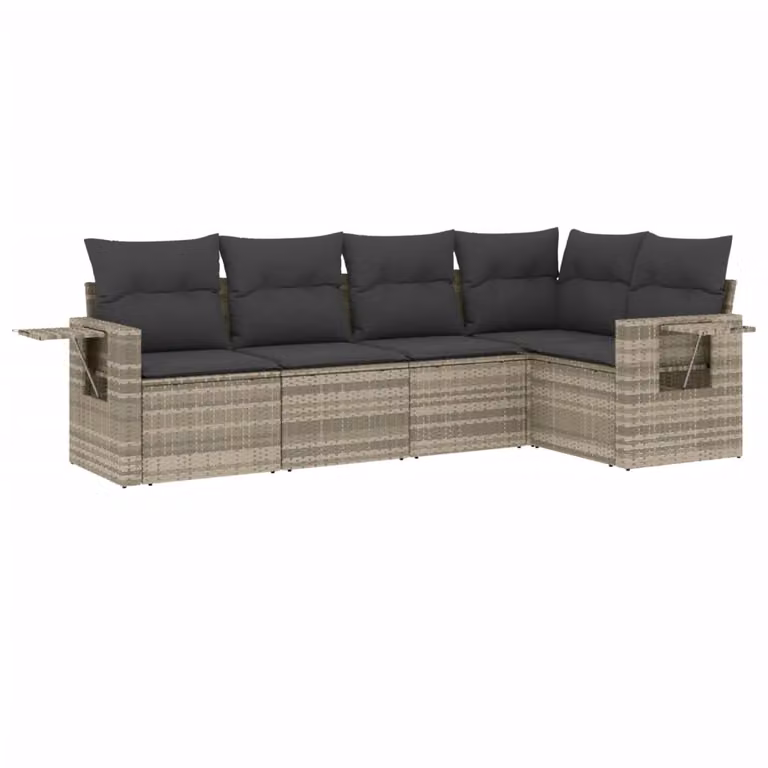 Set Divano da Giardino 5pz con Cuscini Grigio Chiaro Polyrattan