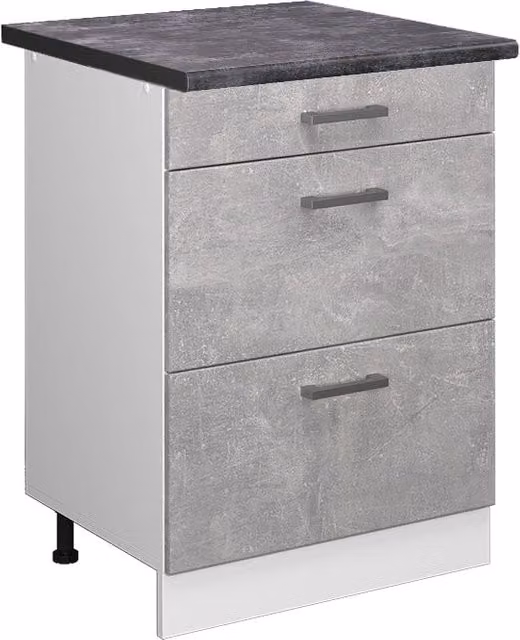 Mobiletto base per cucina R-Line Calcestruzzo/Bianco 60 cm con cassetti, PL Antracite Vicco