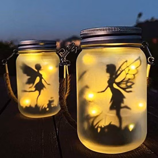 Set di 2 lampade solari da giardino - IP44 impermeabili - Vetro (luce bianca calda) - Con ganci
