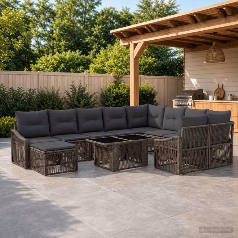 Set Divano da Giardino vidaXL 11 pz in Polyrattan Grigio e Antracite con Cuscini e Tavolino
