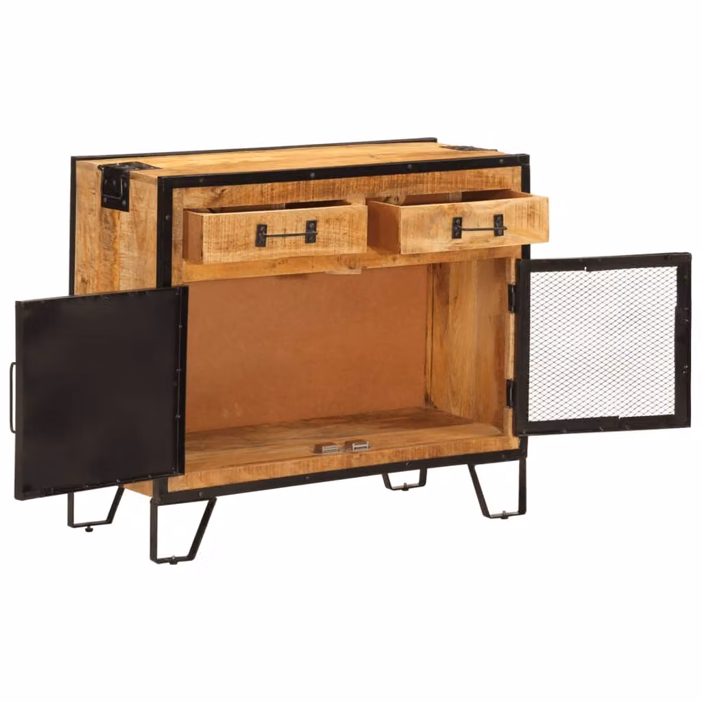 Credenza 80x31x66 cm in legno massiccio di mango grezzo e metallo