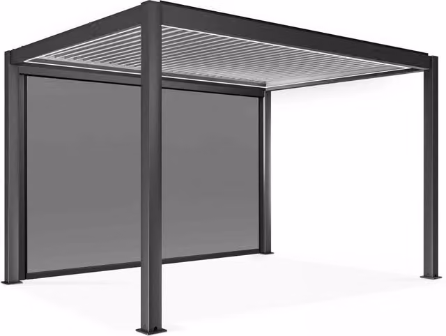 Pergola bioclimatica autoportante OVIALA con illuminazione e tenda, colore antracite, L: 4 m, P: 3 m
