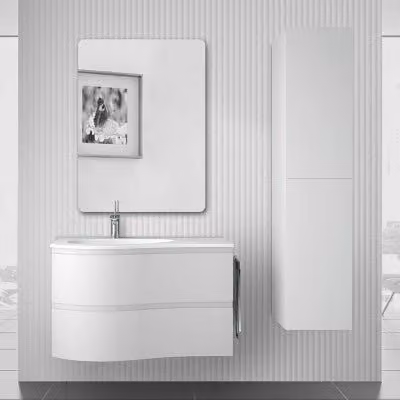 Mobile bagno sospeso Melody INBAGNO bianco opaco con vasca a sinistra L: 90 cm, P: 54 cm, H: 50,5 cm