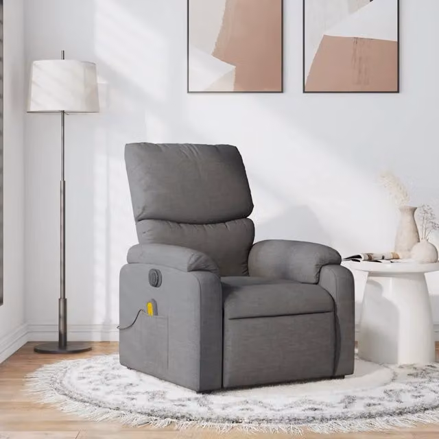 Poltrona Reclinabile Relax vidaXL in Tessuto Grigio con Braccioli e Struttura in Metallo e Legno