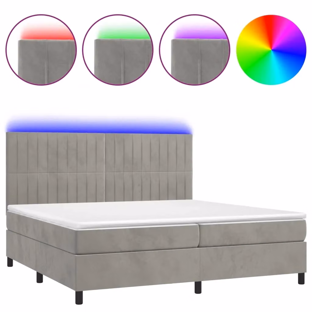 Letto Ibrido con Materasso a Molle Insacchettate e LED vidaXL in Velluto Grigio Chiaro L: 200 cm, P: 200 cm, H: 203 cm – 2