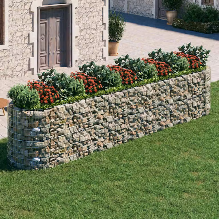 vidaXL Letto rialzato a gabbione in acciaio zincato argento L 500 cm, P 100 cm, H 100 cm