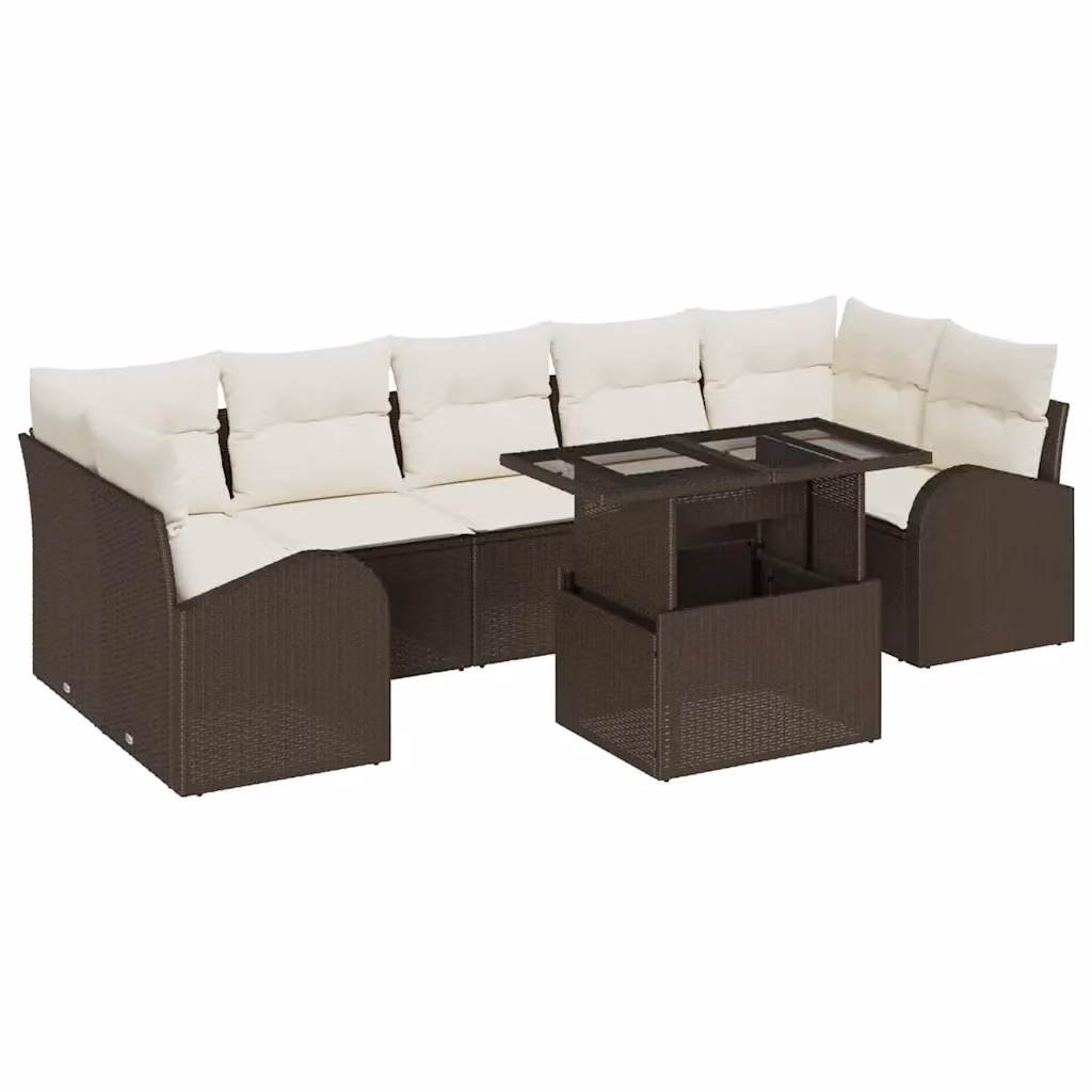 Set Divano da Giardino a L vidaXL 8 Pezzi Marrone con Cuscini in Polyrattan e Struttura in Acciaio – 2