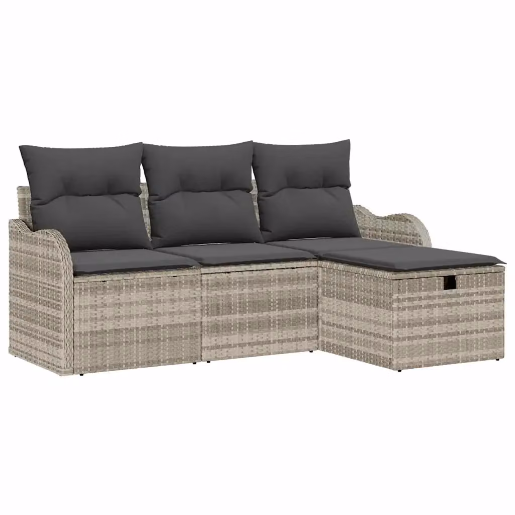 Set Divano da Giardino a L vidaXL in Poly Rattan con Ottoman e Cuscini, Grigio e Marrone – 2
