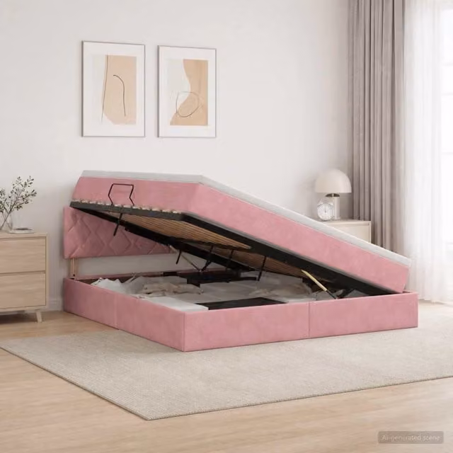 Letto con Contenitore vidaXL in Velluto Rosa con Testiera, L/P/H: 160 x 200 x 88 cm