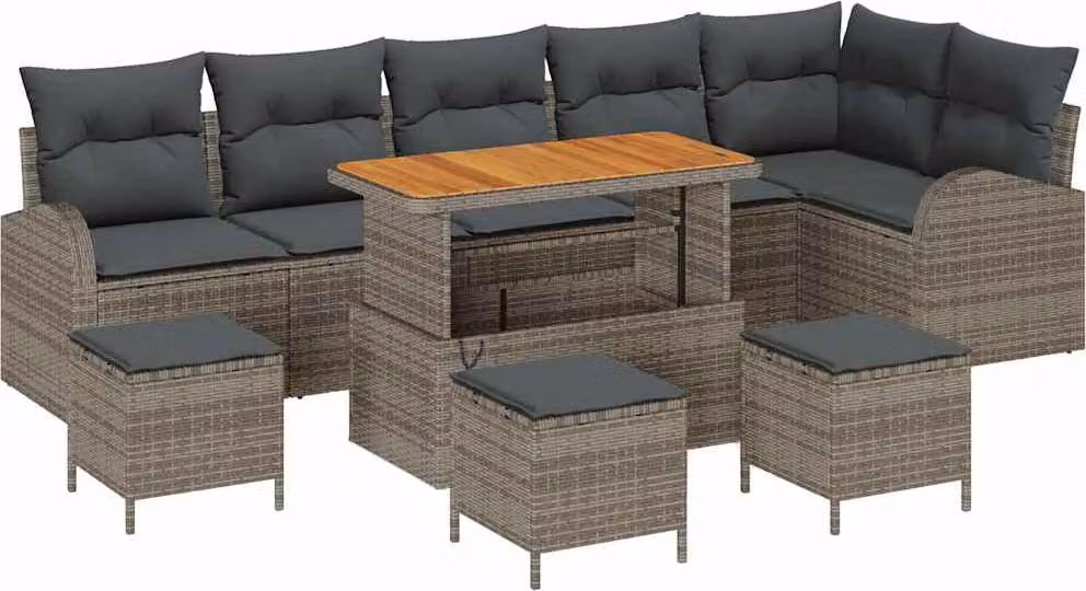 Set Divano da Giardino con cuscino 10 pcs Grigio polyrattan