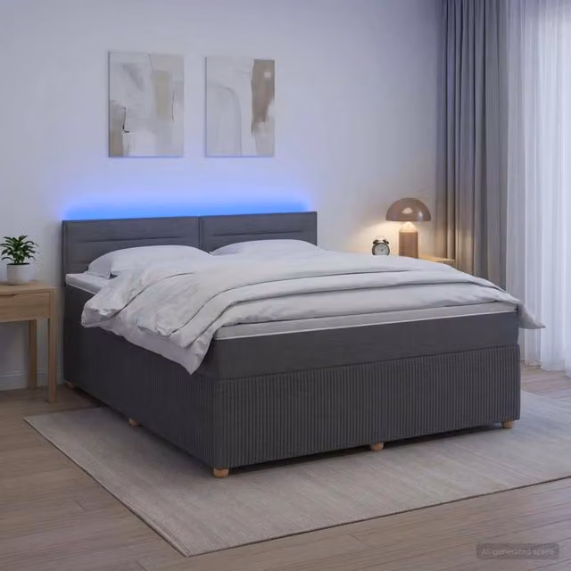 Letto box spring ibrido vidaXL con materasso a molle insacchettate e illuminazione sottostante, Grigio, L/P: 160 x 200 cm – 1