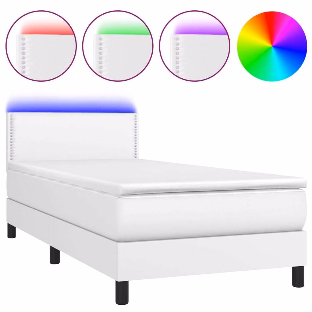 Giroletto Molle con Materasso e LED Bianco 100x200cm Pelle finta